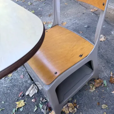 Vintage School Desk with Attached Wooden Chair