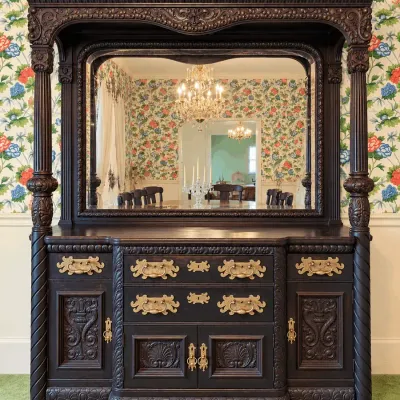 Monumental Antique Victorian Carved Oak Mirrored Sideboard | Breakfront Buffet with Beveled Mirror, 