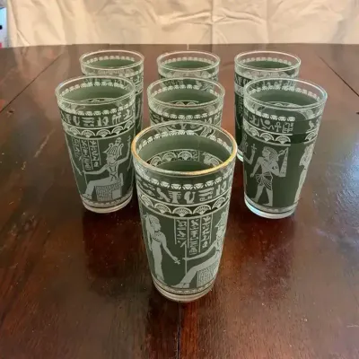 7 Vintage Hazel Atlas Egyptian Tumblers 