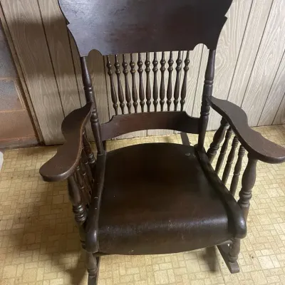 Vintage Early American Pressed-Back Wooden Rocking Chair - Circa 1900-1920