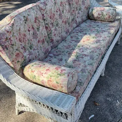 White Wicker Sofa with Cushions