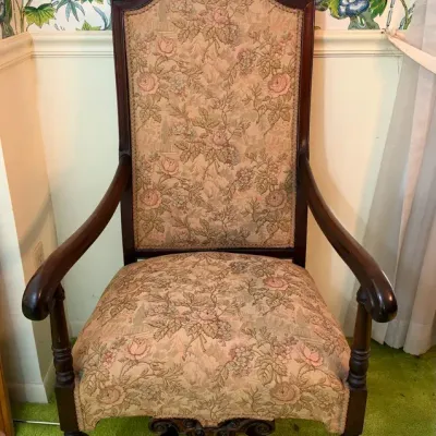 Antique Colonial Wood Carved Highback Armchair 