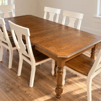 Solid Wood Dining Table Set - Includes 3 Extension Leaves & 6 Two-Tone Chairs (Expands up to 7 FT)