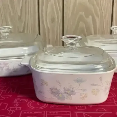 Vintage CorningWare "Pastel Bouquet" 3-Piece Casserole Dish Set with Lids 