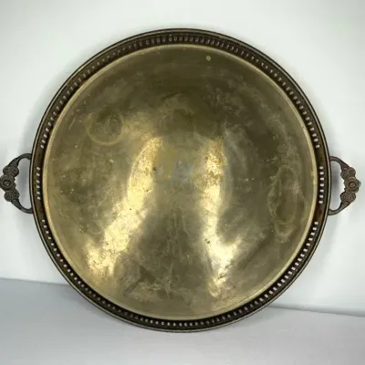 Solid Brass Gallery Tray w/ Floral Handles