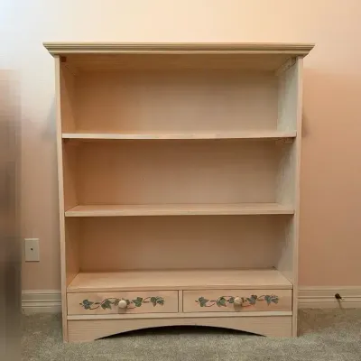 Light-Finish Bookcase with Two Drawers & Ivy Decoration
