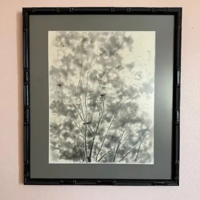 Floyd Gibson Signed & Dated Woodland Landscape Artwork With Birds – Framed