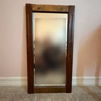 Campaign-Style Wood Wall Mirror with Brass-Tone Accents  