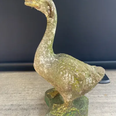 Vintage Goose Garden Statue Concrete or cast stone w/ Weathered Paint