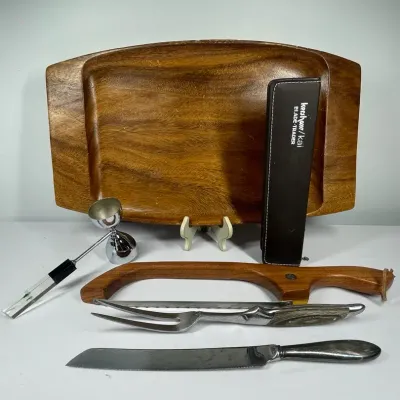 Serving Tray, Bread Knife & Barware