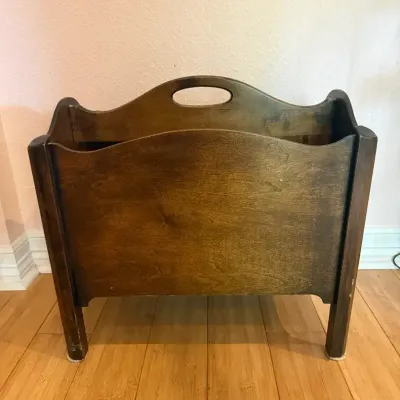 Vintage Wooden Magazine Rack With Brass Handles