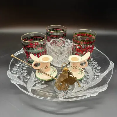 Spode Candleholders, Christmas Glassware, Christmas Platter & More