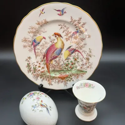 Royal Worcester Pheasant Plate, Wedgwood Vase & Limoges Trinket Box