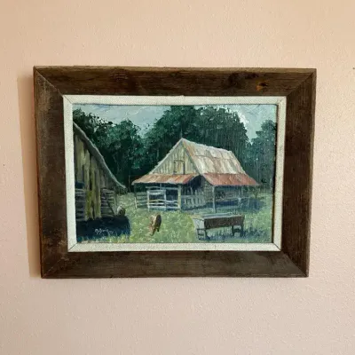 Framed Painting Depicting Rural Farm Scene, Signed by Artist.