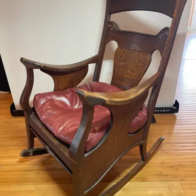 Wood Rocking Chair w/ Carved Back & Cushion