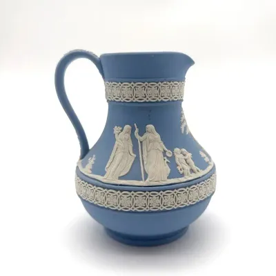 Wedgwood Blue Jasperware Pitcher with Classical Figures  - Made in England