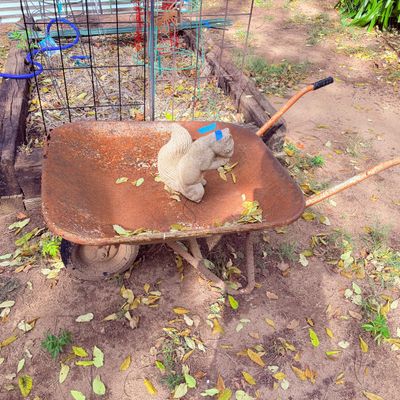 Sale Photo Thumbnail #92: rustic metal wheelbarrow.