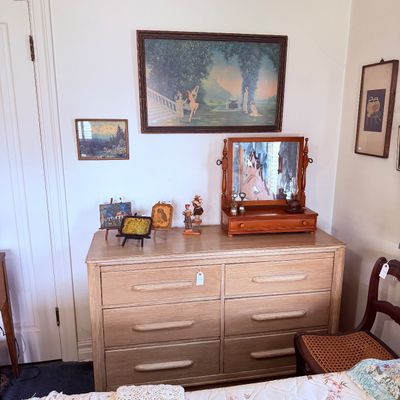 Sale Photo Thumbnail #28: Light oak six-drawer dresser with wooden bar pulls