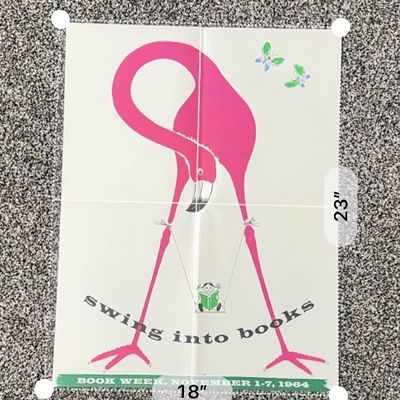 Sale Photo Thumbnail #6: 1964 Bruno Munari Italian Artist Iconic Swing into Books Children's Book Week Poster.-Signed Munari-Litho in USA signed Amazing condition with folds quarters.