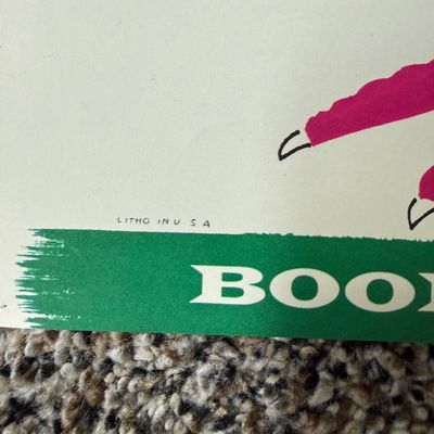 Sale Photo Thumbnail #4: 1964 Bruno Munari Italian Artist Iconic Swing into Books Children's Book Week Poster.-Signed Munari-Litho in USA signed Amazing condition with folds quarters.