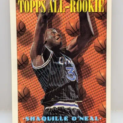 Sale Photo Thumbnail #909: 1992-93 Topps Stadium Club Shaquille O'Neal All-Rookie basketball card #362, featuring the Orlando Magic center in good vintage condition.