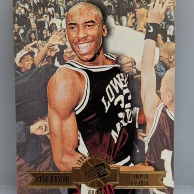 Sale Photo Thumbnail #14: 1996 Press Pass Kobe Bryant rookie basketball card, featuring him in his Lower Merion High School uniform.