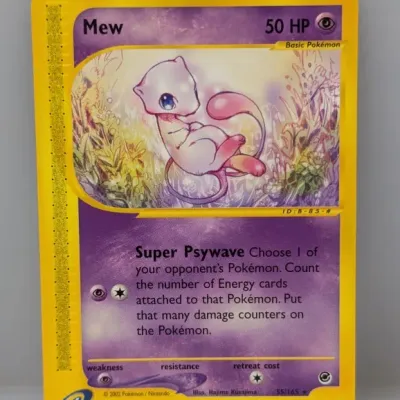 Sale Photo Thumbnail #184: 2002 Pokémon Expedition Mew rare holofoil trading card (#55/165) illustrated by Hajime Kusajima.