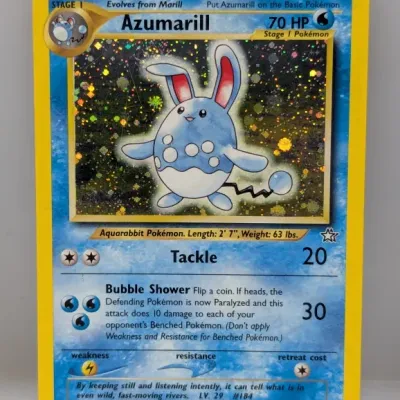 Sale Photo Thumbnail #769: Holographic Azumarill #2/111 Pokémon trading card from the Neo Genesis set, copyrighted 2000.