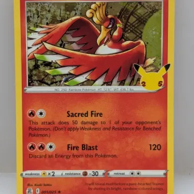 Sale Photo Thumbnail #718: 2021 Pokémon Celebrations 25th Anniversary Ho-Oh holo trading card, card number 001/025.