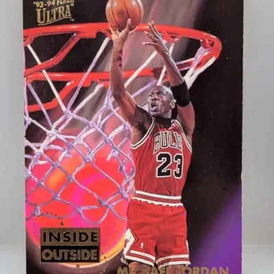 Sale Photo Thumbnail #225: 1993-94 Fleer Ultra Michael Jordan 'Inside Outside' basketball trading card (#4 of 10 insert set).