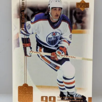 Sale Photo Thumbnail #791: Upper Deck Wayne Gretzky "The Great Years" hockey trading card featuring the Edmonton Oilers legend, with copper foil accents.