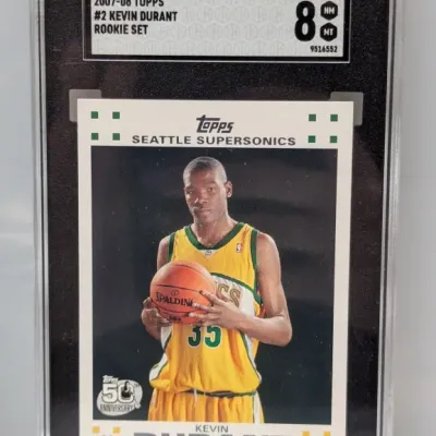 Sale Photo Thumbnail #115: SGC-graded 8.8 NM-MT 2007-08 Topps Kevin Durant Rookie Set basketball card (#2) in protective slab.