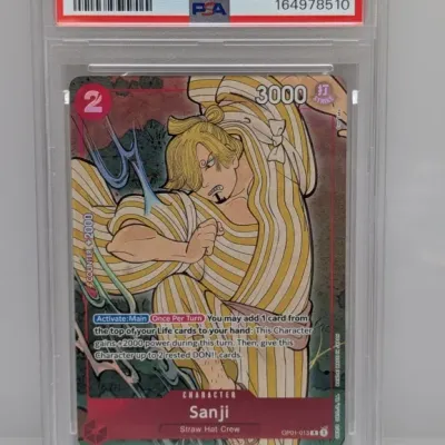 Sale Photo Thumbnail #52: PSA 10 Gem Mint 2024 One Piece English Version 1st Anniversary Set Sanji #013 trading card.