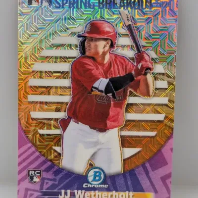 Sale Photo Thumbnail #253: 2024 Bowman Chrome Spring Breakout insert trading card featuring St. Louis Cardinals prospect JJ Wetherholt.