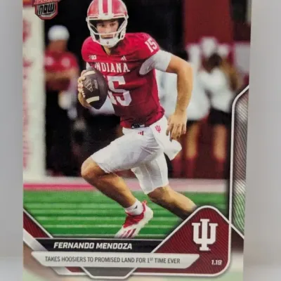 Sale Photo Thumbnail #173: 2024 Bowman U Now Fernando Mendoza trading card #1.19 featuring the Indiana Hoosiers quarterback, shown in clean, sharp condition.