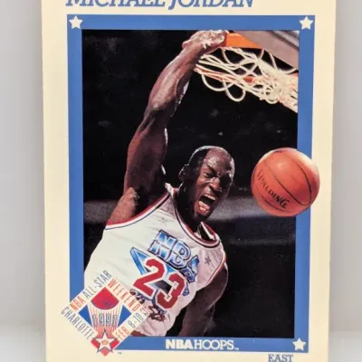 Sale Photo Thumbnail #940: 1990-91 NBA Hoops Michael Jordan #317 basketball trading card featuring the 1991 NBA All-Star Weekend design.
