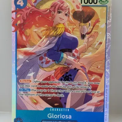 Sale Photo Thumbnail #817: One Piece Card Game Gloriosa Super Rare holographic trading card (OP07-046 SR) in near-mint condition.