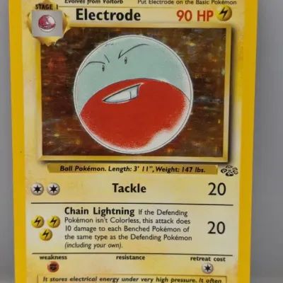 Sale Photo Thumbnail #234: 1999 Pokémon Jungle set holographic Electrode trading card, numbered 2/64.