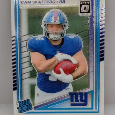 Sale Photo Thumbnail #87: Panini Donruss Optic Cam Skattebo Rated Rookie trading card featuring blue foil accents.