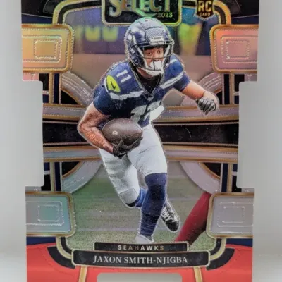 Sale Photo Thumbnail #227: 2023 Panini Select Jaxon Smith-Njigba rookie trading card, die-cut concourse parallel featuring the Seattle Seahawks wide receiver.