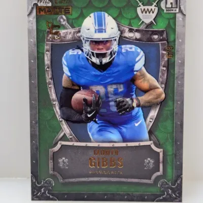 Sale Photo Thumbnail #607: Wild Card Matte Jahmyr Gibbs rookie football card, numbered 6/8 with a Weekend Warrior insert design.