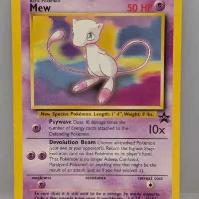 Sale Photo Thumbnail #274: Wizards of the Coast Pokémon Promo Mew #8 trading card from 2000, displaying light edge wear along the borders.