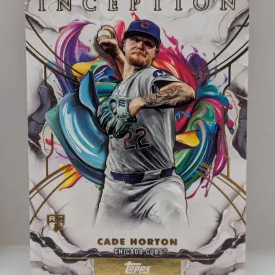 Sale Photo Thumbnail #645: Topps Inception Cade Horton Chicago Cubs rookie baseball card, featuring a colorful artistic background.