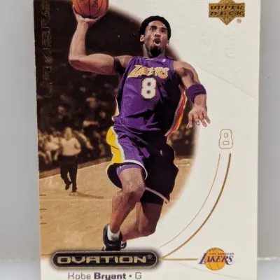 Sale Photo Thumbnail #387: Kobe Bryant Upper Deck Ovation basketball trading card featuring him in his Los Angeles Lakers jersey.