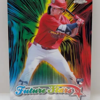 Sale Photo Thumbnail #443: Topps Chrome Future Stars JJ Wetherholt rookie baseball trading card featuring a colorful, abstract background design.