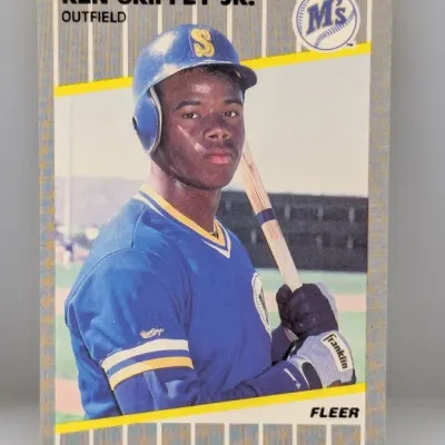 Sale Photo Thumbnail #886: 1989 Fleer Ken Griffey Jr. rookie baseball card #548, depicting the Seattle Mariners outfielder.