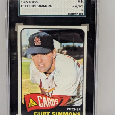 Sale Photo Thumbnail #169: SGC-graded 88 (NM/MT 8) 1965 Topps #373 Curt Simmons baseball card, featuring the St. Louis Cardinals pitcher.