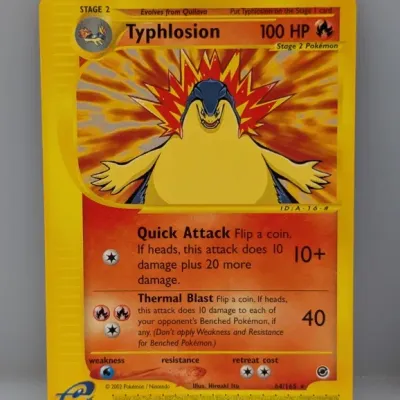 Sale Photo Thumbnail #280: 2002 Pokémon Expedition e-Reader Typhlosion trading card #64/165, illustrated by Hiroaki Ito.