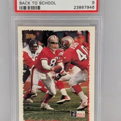 Sale Photo Thumbnail #182: PSA-graded 9 Mint 1995 NFL Properties Topps Steve Young Back to School football card #300.
