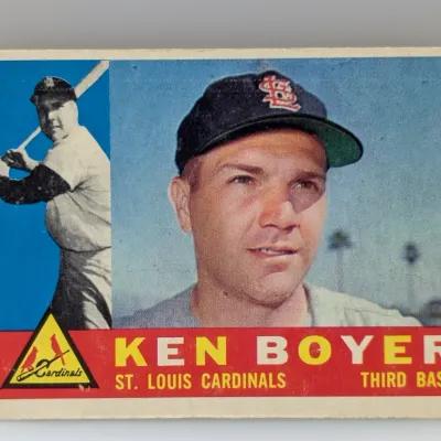 Sale Photo Thumbnail #576: 1960 Topps Ken Boyer baseball card #160 featuring the St. Louis Cardinals third baseman, showing light wear along the borders and corners.